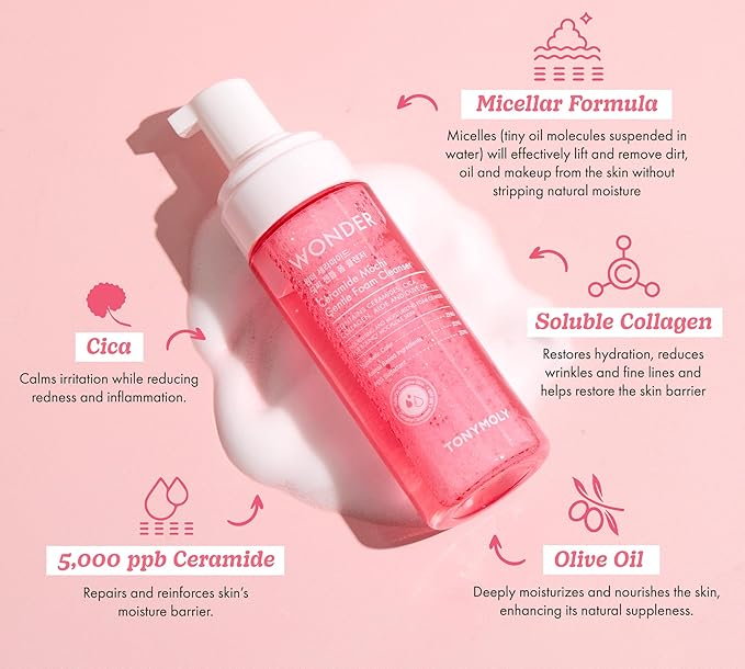 TONYMOLY Wonder Ceramide Mochi K-Beauty Skincare Set, 3-Piece Bundle with Bubble Cleanser, Milky Toner and Ceramide Moisturizer