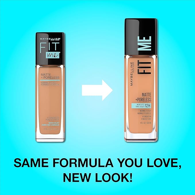 Maybelline Fit Me Matte + Poreless Liquid Oil-Free Foundation Makeup, Warm Sun, 1 Count (Packaging May Vary)