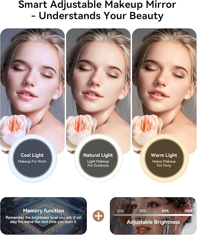 JUSRON Travel Makeup Bag With LED Mirror,Train Case with Light up Mirror, Portable Makeup Artist Organizer Bag with Adjustable Dividers (Black, Large)