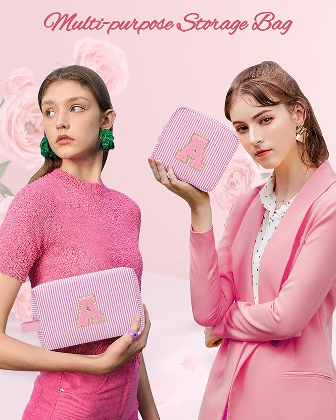 MONSTINA Period Bag Sanitary Napkin Storage Bag|Tampon Pouch Portable Feminine Care First Period Kit for Teen Girls Women Gift for Her Monogram Initial Cute Toiletry Bag,2PCS,Pink U