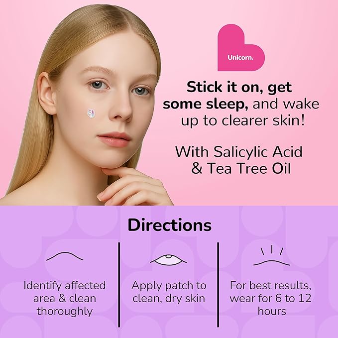 BioSwiss Pimple Patches, Rainbow Unicorn Patch for Zits and Blemishes, Hydrocolloid Spot Stickers for Face and Skin, 100 Count