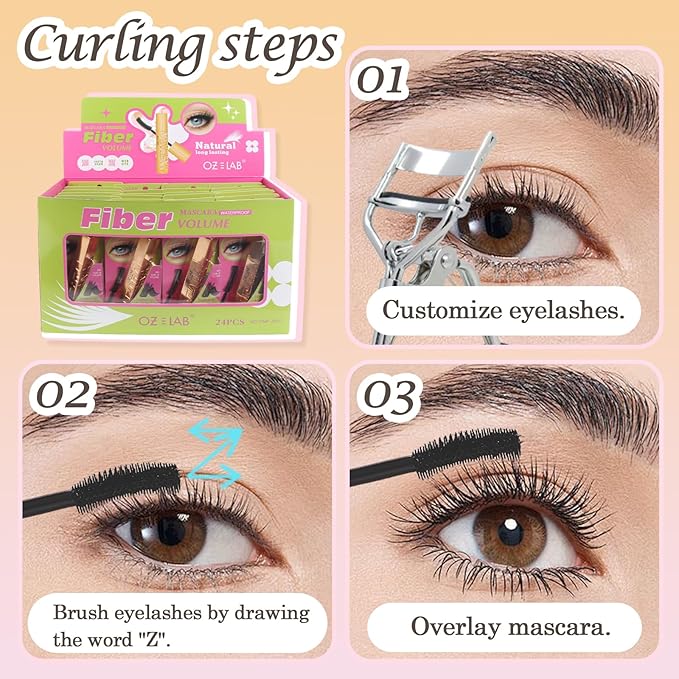 Fiber Volume Mascara – Waterproof, Smudge-Proof, Long-Lasting, Black, Fiber-Infused for Maximum Volume & Length, 0.42 oz/12 ml