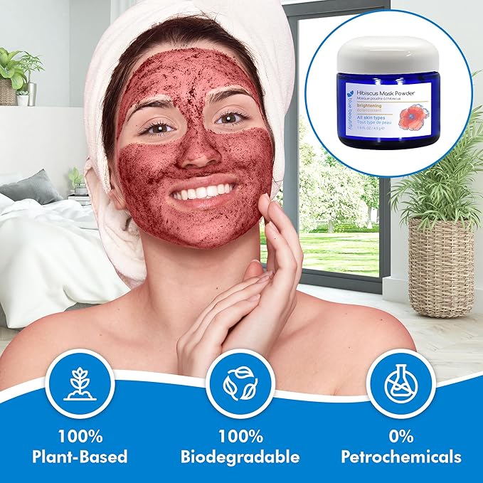 Blue Beautifly Hibiscus Clay Mask for Face | Refreshes Complexion | 100% Organic Plant Powders, Colloidal Oatmeal, & Rose Clay | Reveals Skin’s Natural Youthful Glow | 1.6 oz