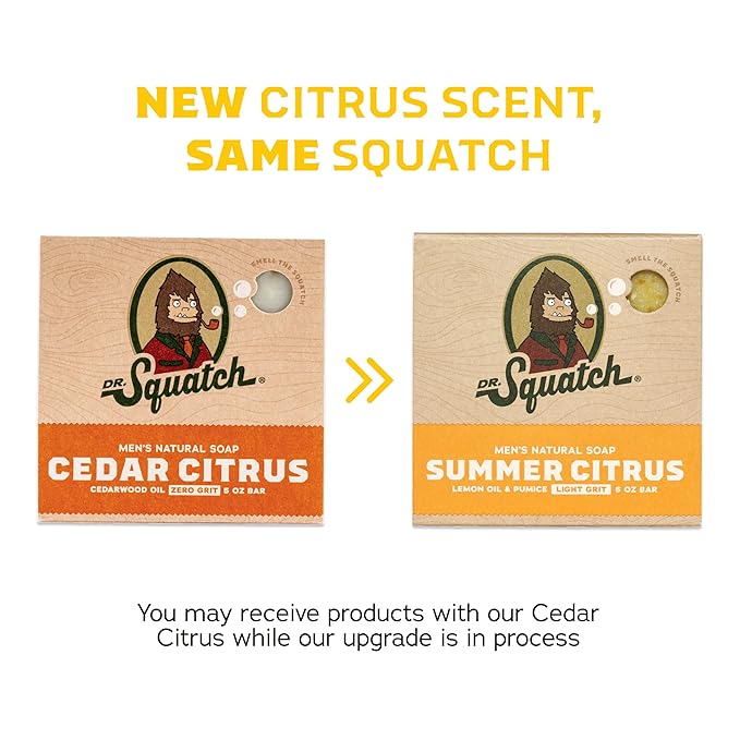 Dr. Squatch Natural Bar Soap for Men - Cold Process Soap with No Harsh Chemicals - Summer Citrus, Cool Fresh Aloe, Gold Moss, Bay Rum & Pine Tar (5 oz, 5-Pack)