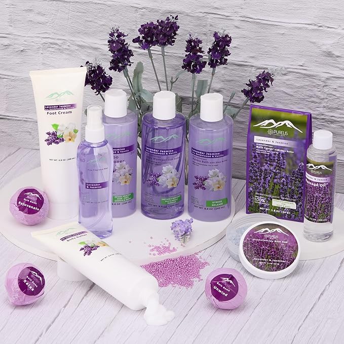 Gift Baskets for Women. Relaxing Lavender Bath Gifts for Her Spa Basket is Filled with All Natural Spa Goodies! Sulfate & Paraben Free. Spa Gifts for Women.