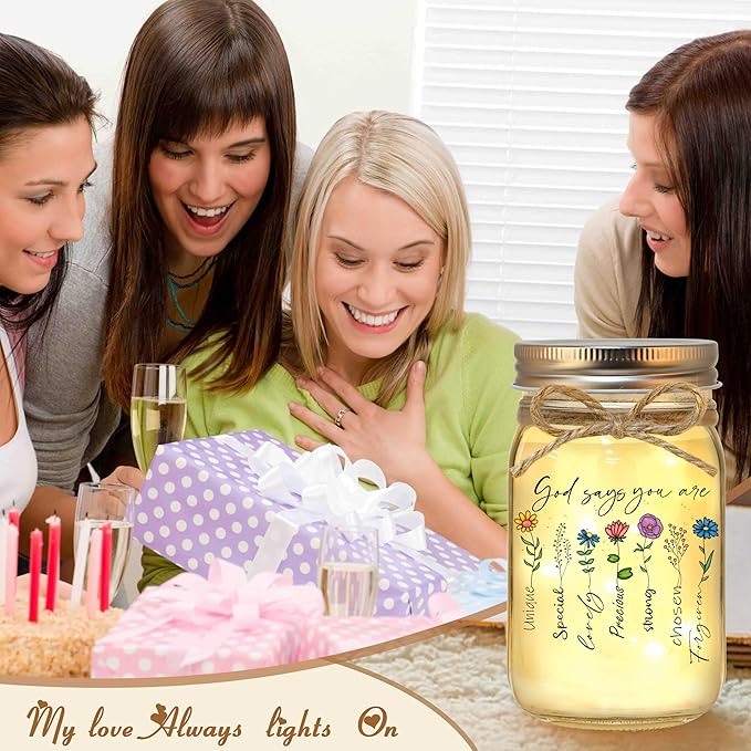 Religious Christian Gifts for Women - Decorative Jar Night Light for Christmas, Birthday, Sister, Friend, Coworker - Inspirational