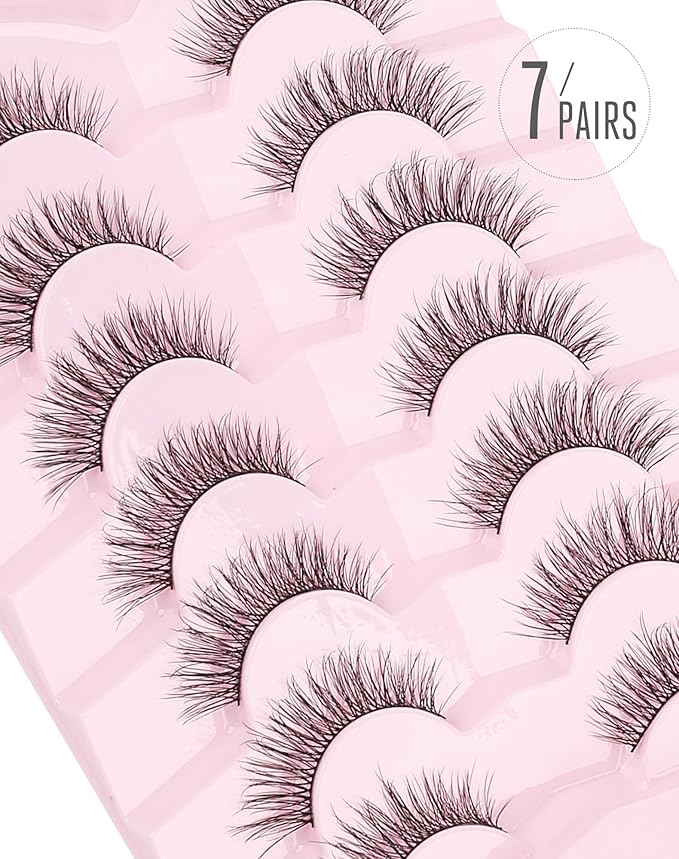 Onlyall Natural Wispy Lashes Natural Look False Eyelashes Soft Fluffy Lashes 7 Pairs D81