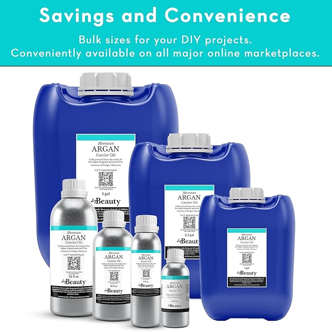 Bulk Argan Oil - Large 1 Gallon Jerrican - Natural, Cold Pressed, 100 Percent Pure Argan Oil for Homemade Hair, Face and Skin Products - Light Aceite de Argan Carrier Oil