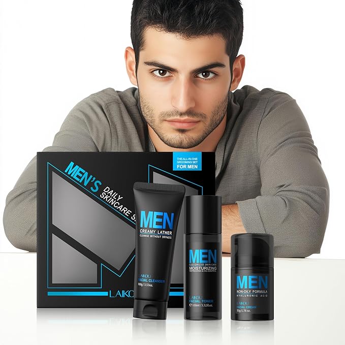 Men's Skin Care Set, Gifts for Men, Skincare Gift Set, Men Skincare with Facial Cream, Facial Cleanser, Facial Toner Father's Day Christmas Birthday Valentines for Him Dad Son Husband Boyfriend