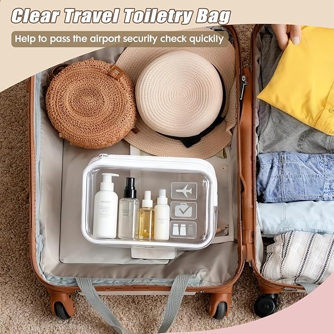 TSA Approved Clear Travel Toiletry Bag, Makeup Cosmetic Bag for Women Men 20 Packs (White)