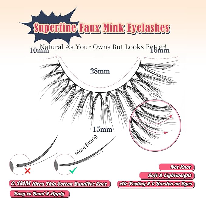 Eyelashes Natural 16mm Cat Eye Lashes Wispy C Curl Strip Lashes False Eyelashes Fluffy Eye Lash 3D Volume Wispy Eyelash Siligli Lash Pack 7 Pair