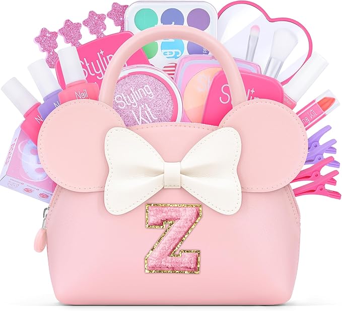 Pretend Makeup Kit for Girls Kids Toddlers - Initial Purse & Makeup Sets for Kids Make Up Toys Gifts for Girls Kid Z