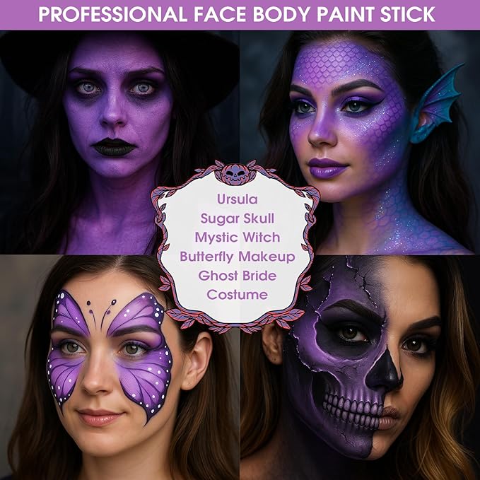 BADCOLOR Light Purple Face Paint Stick, Cream Lavender Periwinkle Eye Black, Sweatproof Waterproof for Sports Violet Lilac Halloween SFX Ursula Cosplay Costume Makeup