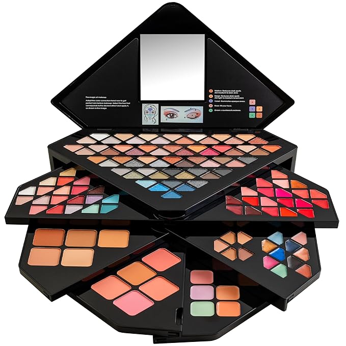SHANY All in One Color Vibe Makeup Set - 80 Eyeshadows, 20 Lip Colors, 10 Eye Creams, 5 Eye brow makeup, 5 Concealers color corrector, 5 Blushes, 5 face powders and Makeup Mirror.