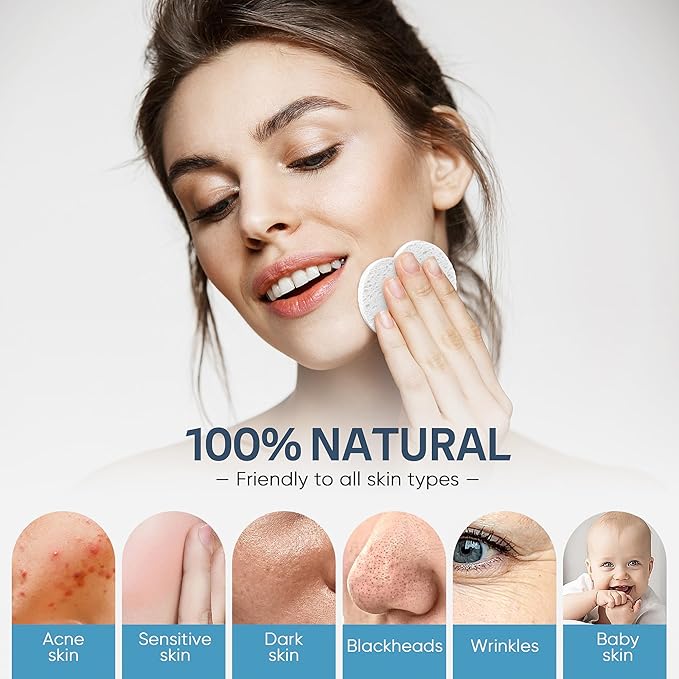 50-Count Heart Shape Compressed Facial Sponges for Daily Facial Cleansing and Exfoliating, 100％ Natural Cosmetic Spa Sponges for Makeup Remover, White