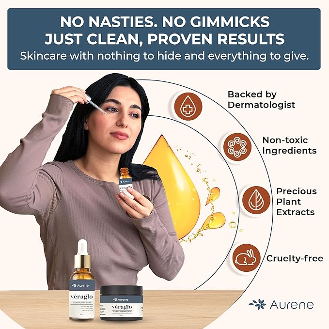 Véraglo Simply Stunning Skincare Set, Retinol Face Serum and Hydrating Cream, Anti-Aging Brightening Moisturizer with Hyaluronic Acid and Collagen for Wrinkles, Fine Lines and Dark Circles