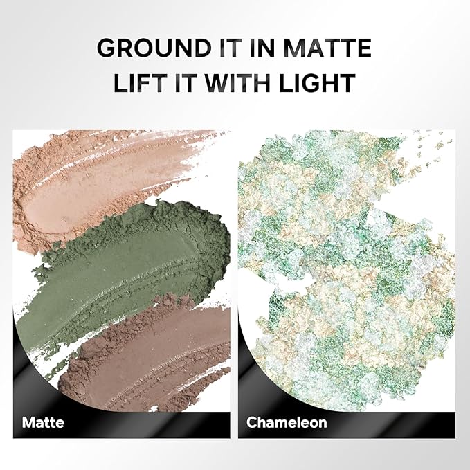 Color Nymph Eye Shadow Palette, Eye Makeup Pallet with Matte & Holographic Glitter Multichrome Finishes, Travel-Friendly Compact with Mirror & Brush, High-Pigment Long-Lasting & Blendable (Olive)