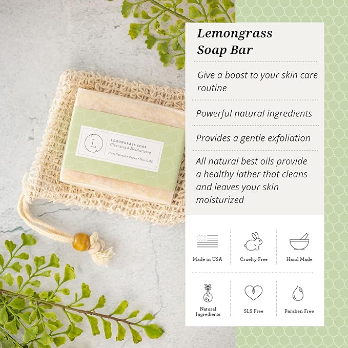 Lizush Lemongrass 6-Piece Spa Gift Set for Women - Relaxing Self-Care Basket, Luxury Handmade Body Care Items for Premium Relaxation - Sending Hugs - Handmade in The USA