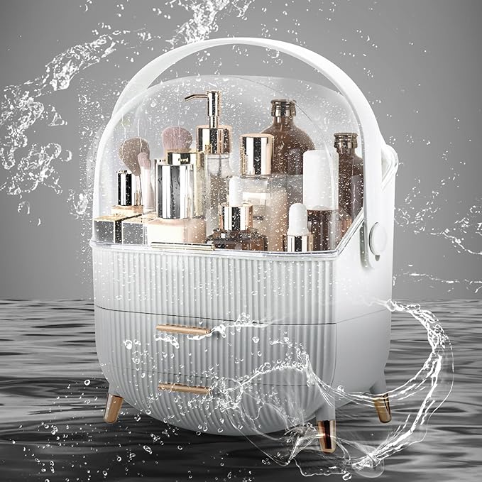 Makeup Organizer for Vanity, Make up Organizers and Storage, Cosmetics Skincare Organizers with Lid and Drawers, Cosmetic Display Cases for Countertop, Bathroom, Dresser, Ideal Gifts for Women(White)