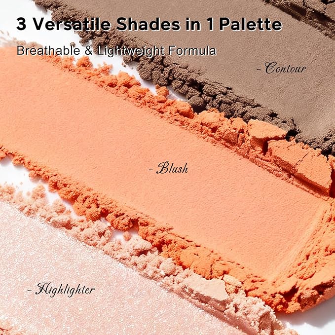 Color Nymph 3-in-1 Contour Palette - Blush Bronzer Highlighter Makeup Palettes for Medium to Tan Skin | Vegan Cruelty-Free, Nourishing & Long-lasting Travel Makeup Kit with Shimmer & Matte Powder #03