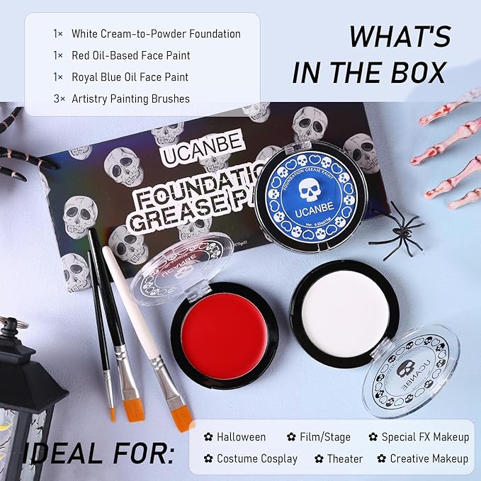 US Flag Red White Blue Joker Face Body Paint with Brushes for Halloween & 4th of July USA Independence Day America’s Patriotic Parades, Face Painting Kit for Kids Adults Devil Dress-Up Costume Cosplay