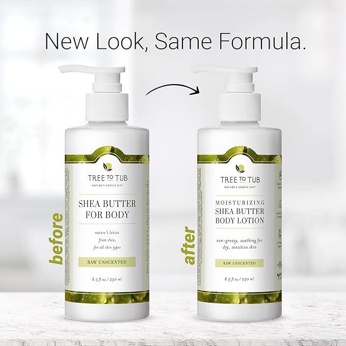 Tree to Tub Unscented Shea Butter Body Lotion for Dry Skin - Fragrance Free Lotion,Vegan Body Moisturizer, Good for Sensitive Skin for both Women & Men 2 Pack