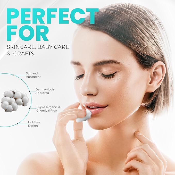 100% Pure Cotton Balls—Ultra-Soft, Absorbent, Multipurpose for Skincare, Makeup Removal, Baby Care, First Aid, Crafts—Hypoallergenic & Lint–Free—Large 1000/Pk for Home, Salon & Medical Use.