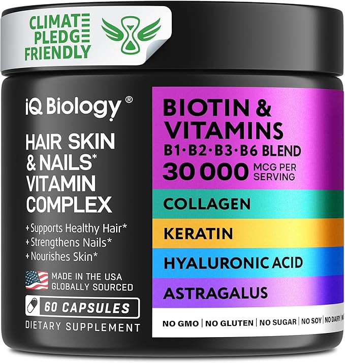 Biotin for Hair Growth Women & Men with Keratin, Collagen Complex 30000 mcg – Capsules for Hair Loss & Stronger Thickness – Skin & Nails Vitamins, Biotin 10000mcg and Collagen Supplements - 60 Pills