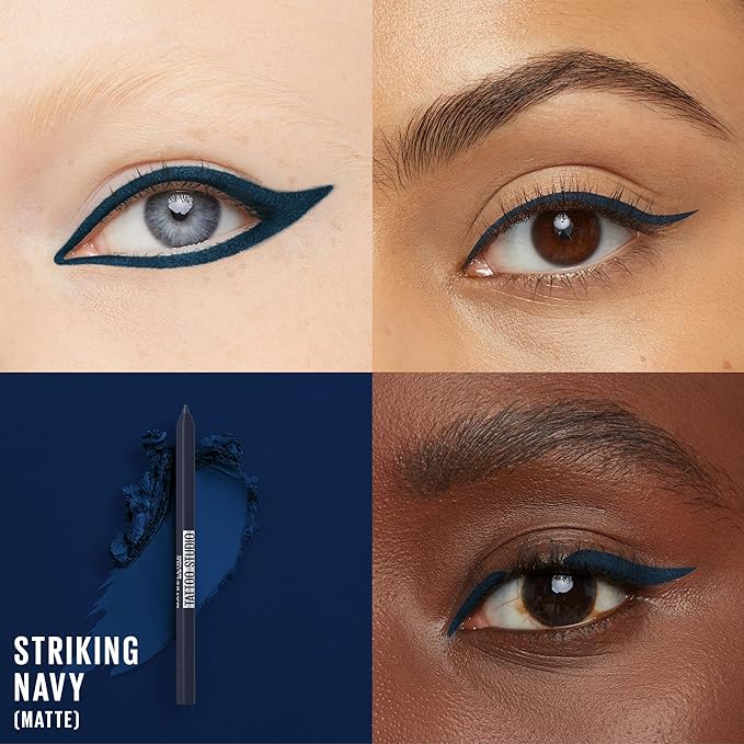 Maybelline TattooStudio Long-Lasting Sharpenable Eyeliner Pencil, Glide on Smooth Gel Pigments with 36 Hour Wear, Waterproof, Striking Navy, 1 Count