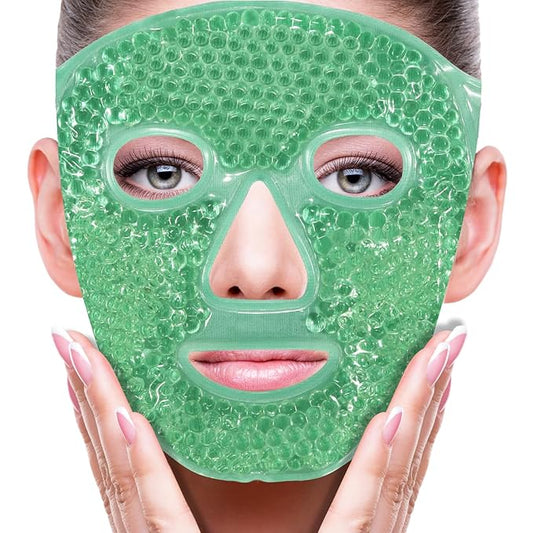 ZNÖCUETÖD Face Eye Mask Ice Pack for Reducing Puffiness, Bags Under Eyes, Puffy Dark Circles, Migraine,Hot/Cold Pack with Soft Plush Backing (Green #43)