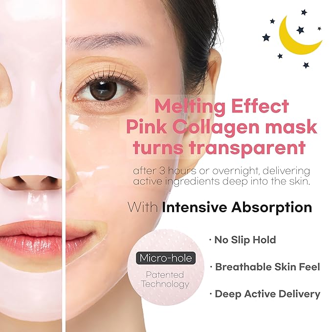 Glassy Hydrogel Face Mask for Glow and Dewy Skin, Deep Hydration, Vegan Collagen, Makeup Prep, Pore Tightening, Firming, Moisturizing, Elasticity, Overnight Korean Skin Care 1.19oz x 4ea