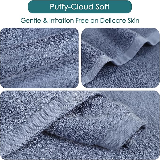 Reusable Makeup Remover Towels, 13x13 inch Extra Large Wash Cloths for Face and Body, Super Soft and Gentle Face Towel on Sensitive Skin, Easy to Rinse Fast Dry Denim Blue Facial Cleansing Cloths