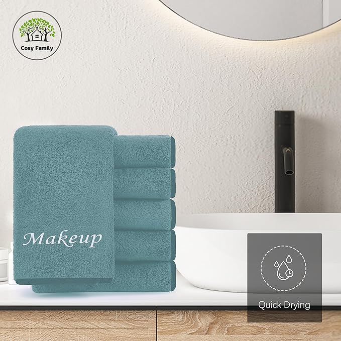 Cosy Family 10 Pack Makeup Remover Wash Cloths - Soft Microfiber Fingertip Facial Cleansing Cloths for Hand and Make Up, 12 x 12 in, Teal
