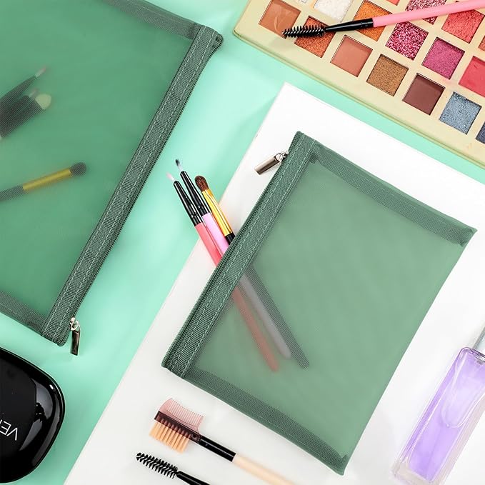 6 Pieces Mesh Makeup Bags Mesh Cosmetic Bag Portable Travel Organizing Zipper Pouch Toiletries Makeup Pouches for Home Office Travel Accessories