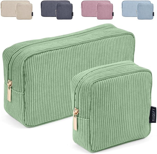 MAGEFY Small Makeup Bag for Purse Mini Cosmetics Bag Corduroy Cute Cosmetic Pouch for Women with Slip-in Pockets