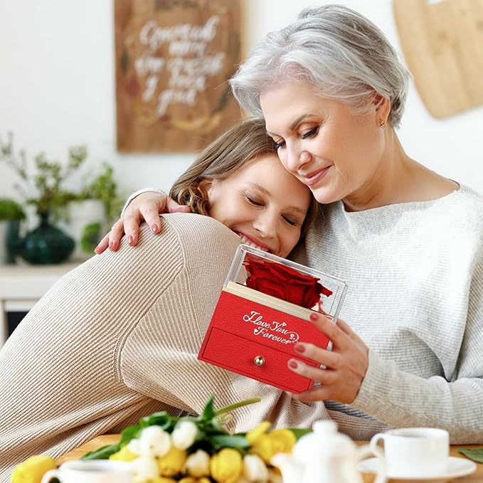 WILDLOVE Forever Real Rose with Heart Necklace, Preserved Flowers Gifts for Mom, Wife and Girlfriend on Christmas, Mother's Day, Birthday for Women