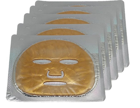 Gold Gel Collagen Facial Masks Sheet Patch 5PCS, for Skincare Moisturising, Collagen Real Deep Mask, Hydrating Overnight Hydrogel Mask for Dark Spots, Dull Skin, Skincare Facial Mask