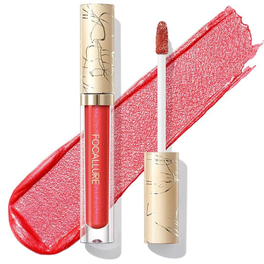 FOCALLURE Metallic Liquid Lipstick,Non Stick Cup Lip Gloss,High Impact Lip Color with Transfer-proof Wear,Long Lasting & Waterproof Lipstick Makeup for Women,RD04 HOLLYWOOD