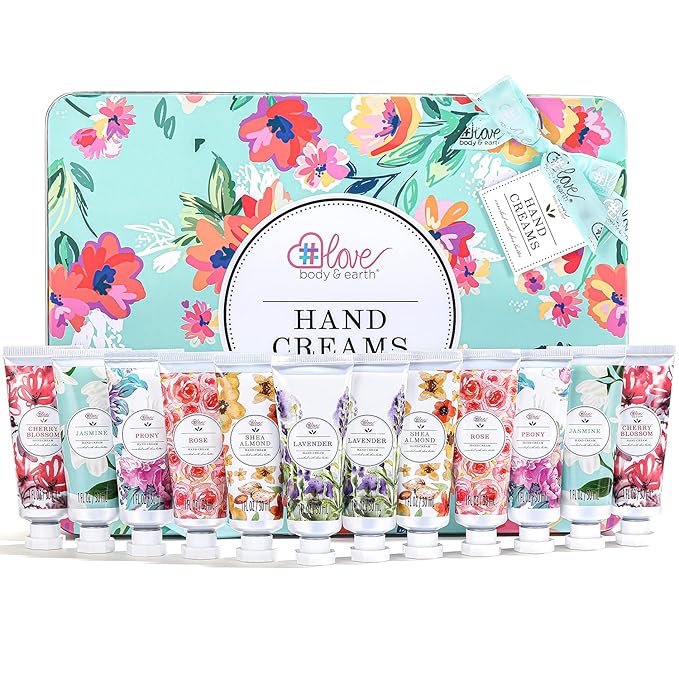 BODY & EARTH Hand Cream Gift Set for Mothers Day Gifts for Mom, Pack of 12 Enriched with Shea Butter to Nourish Dry Hands, Hand Lotion Gift Packs, Travel Size Hand Lotion Set, Birthday Gifts for Women