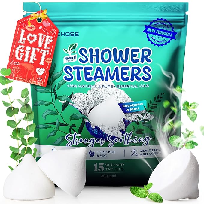 POPCHOSE Shower Steamers Aromatherapy - Eucalyptus for Shower, Stress Relief & Self Care- Home SPA Gifts, Birthday Gift for Women & Men, Shower Steamers for Sinus Relief, Quick Relief Nasal Congestion