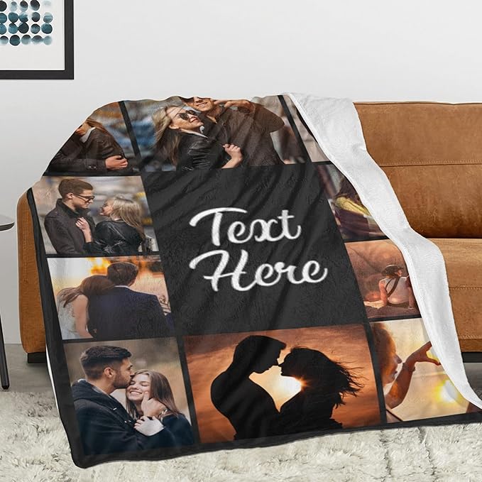 Custom Blanket with Picture Text Customized Throw Personalized, Customizable, Photo Blankets Customize Gifts for Mom, Dad, Couple, Girlfriend, Boyfriend, Wife, Husband, D10 Photos-1