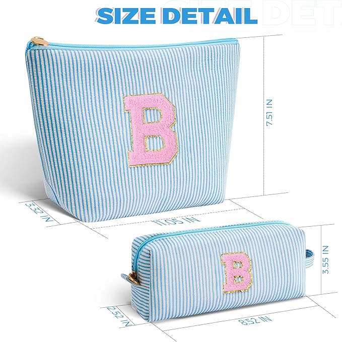 Bridesmaid Gifts Wedding Day - Bridal Shower Gifts,Maid of Honor Gifts,Initials Makeup Bag Set Cosmetic Bag - Blue,B