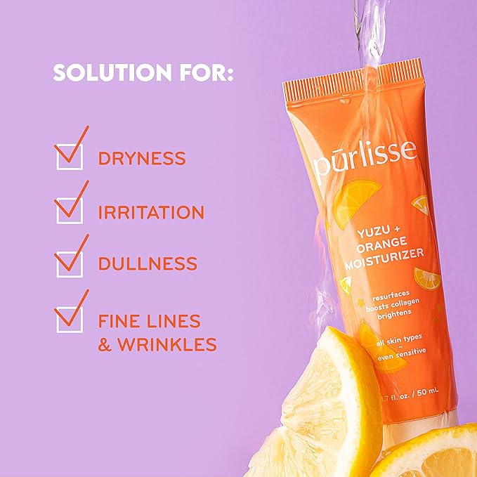 pürlisse Yuzu + Orange Hydrating Face Moisturizer - Vitamin C Face Cream for Radiance & Improved Texture - Boosts Natural Collagen Production & Helps Firm Skin for a Youthful Complexion (1.7 Fl oz)