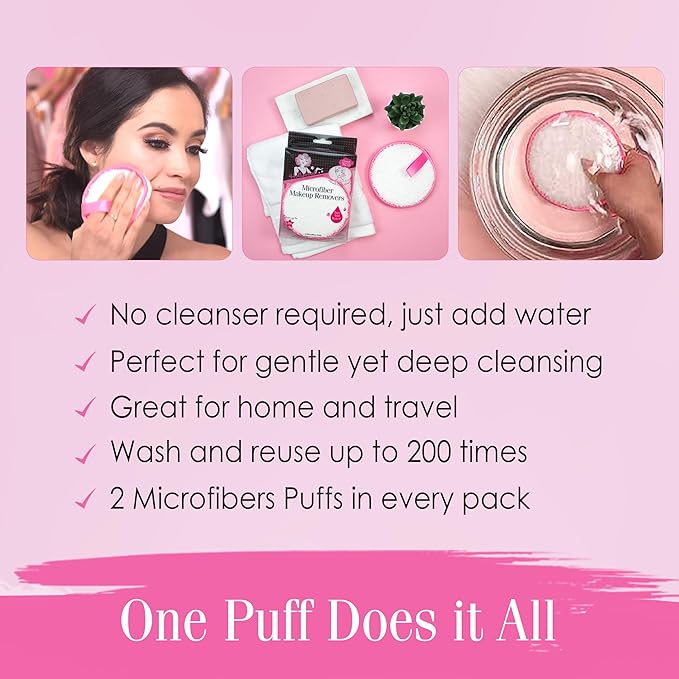Hollywood Fashion Secrets Microfiber Makeup Removers – Reusable Makeup Remover Pads for Face, Facial Cleansing Pads for Sensitive Skin, 2 Pack