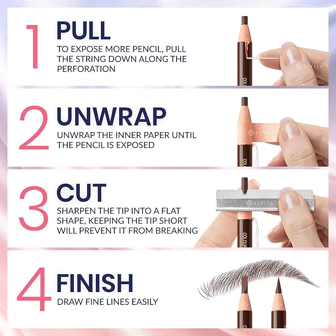 Stylia Waterproof Eyebrow Pencils For Women – Long-Lasting Microblading Supplies Brow Pencil, Perfect for Eyebrow Shaper, Filling & Defining Natural-Looking Brow - (12PC Dark Brown)