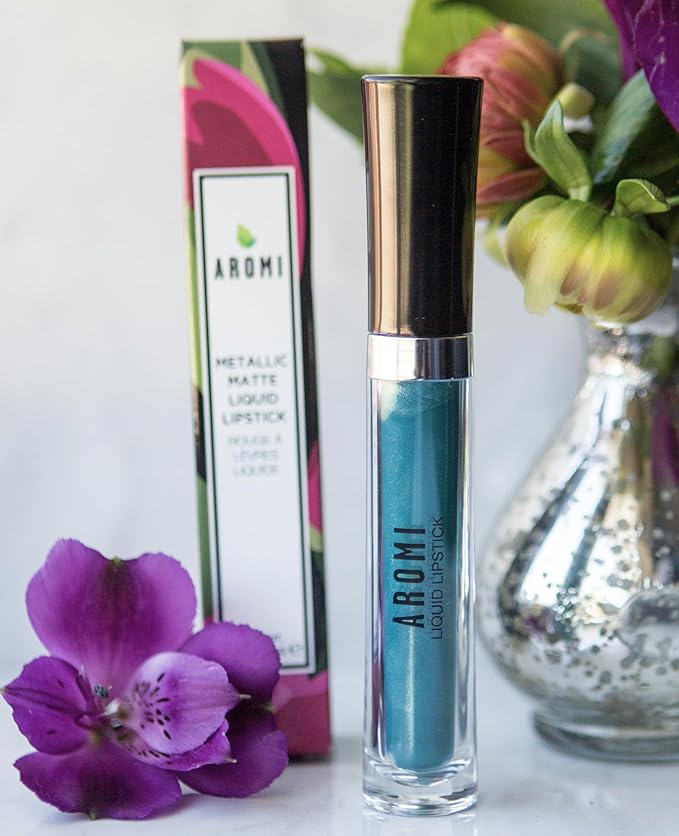 Aromi Teal Blue Metallic Liquid Lipstick | Turquoise, Sea Foam Lip Color with Shimmery Finish, Vegan, Cruelty-free, Long-lasting, Smudge Proof (Arctic Teal)