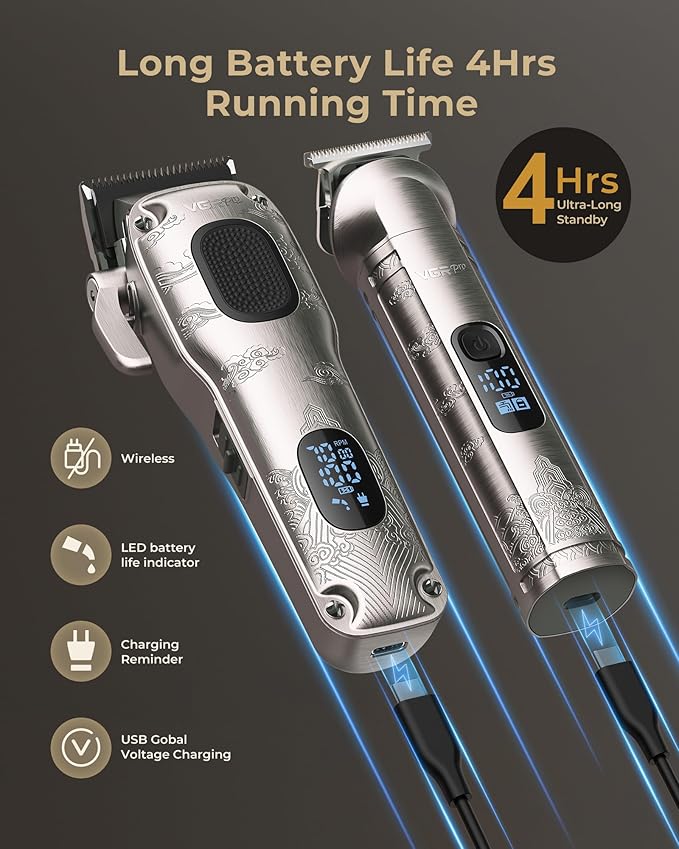 Hair Clippers for Men Professional, Cordless Hair Clippers for Hair Cutting, Mens Clippers and Trimmers Set, Electric Hair Trimmer for Men with Package Box (Silver)