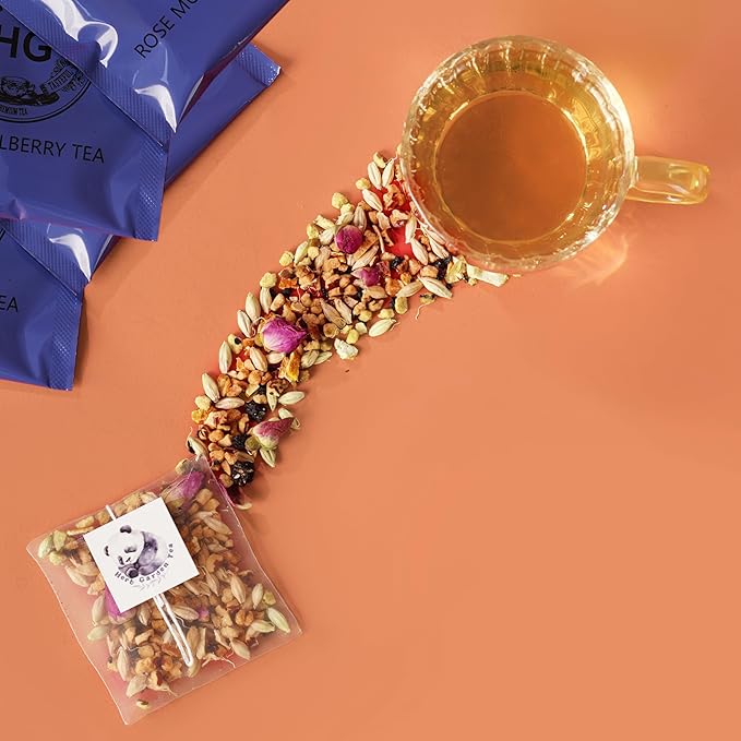 Rose Mulberry Herbal Tea Gift Set – Caffeine-Free Fruit Tea for Immunity, Relaxation, and Wellness | 20 Bags + 100g Rock Sugar | Natural Ingredients | Elegant Holiday Gift Box for Women, Mom, Friends