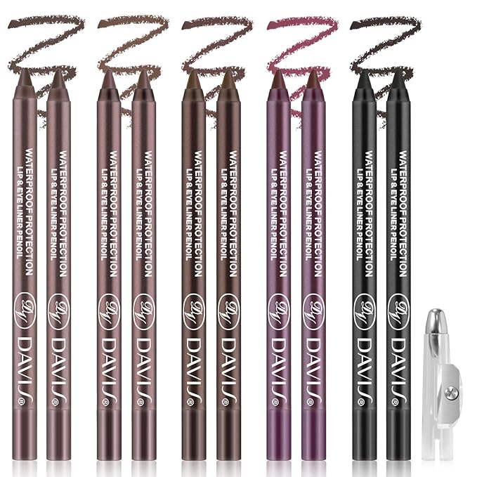 Noerrors 10pcs Brown Black Gel Eyeliner Set, Waterproof Smooth Easy to Color Creamy Eyeliner Pencil for Mature Eye, Long Wear High Pigmented Matte Plum Eye Makeup Pen for Older Women with Sharpener