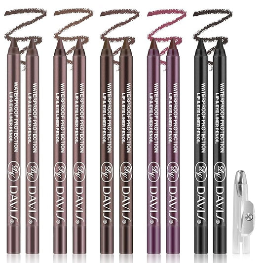 Noerrors 10pcs Brown Black Gel Eyeliner Set, Waterproof Smooth Easy to Color Creamy Eyeliner Pencil for Mature Eye, Long Wear High Pigmented Matte Plum Eye Makeup Pen for Older Women with Sharpener